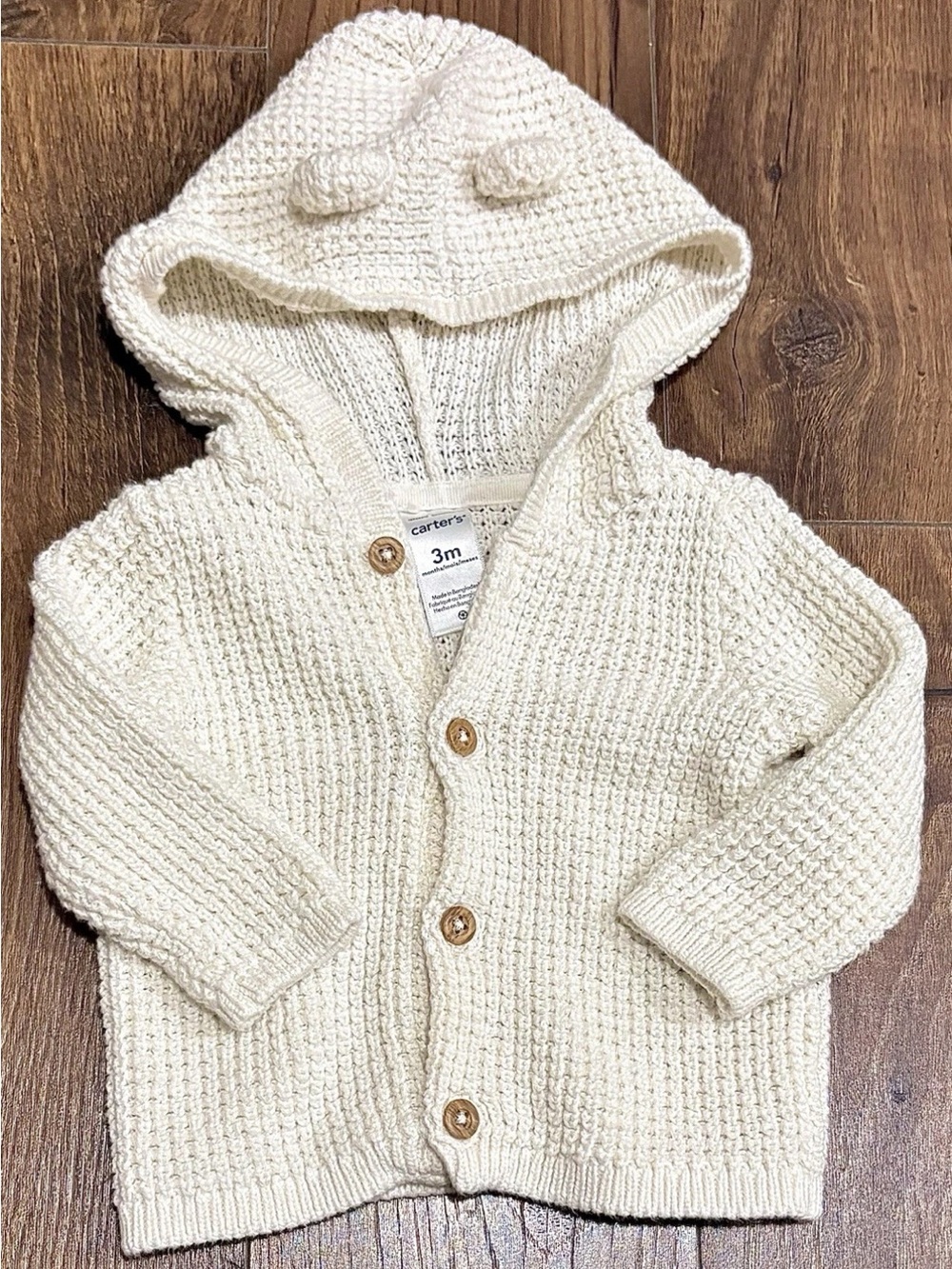 Carter's Cream Hooded Knit Cardigan with Button Front